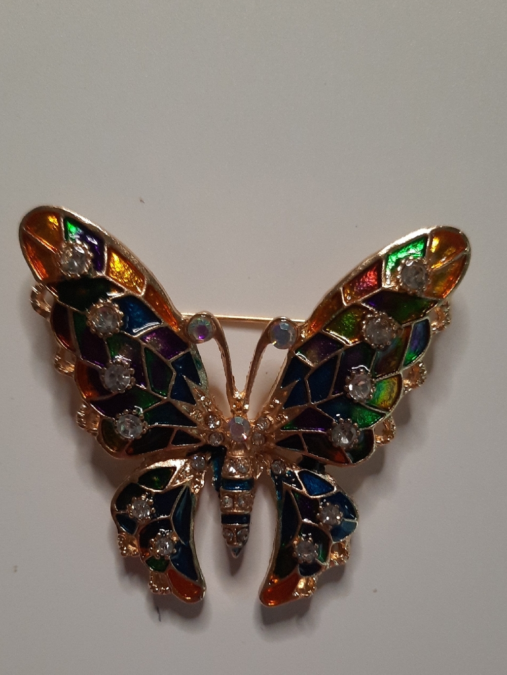 Gold-Tone Multicolor Butterfly Brooch Pin